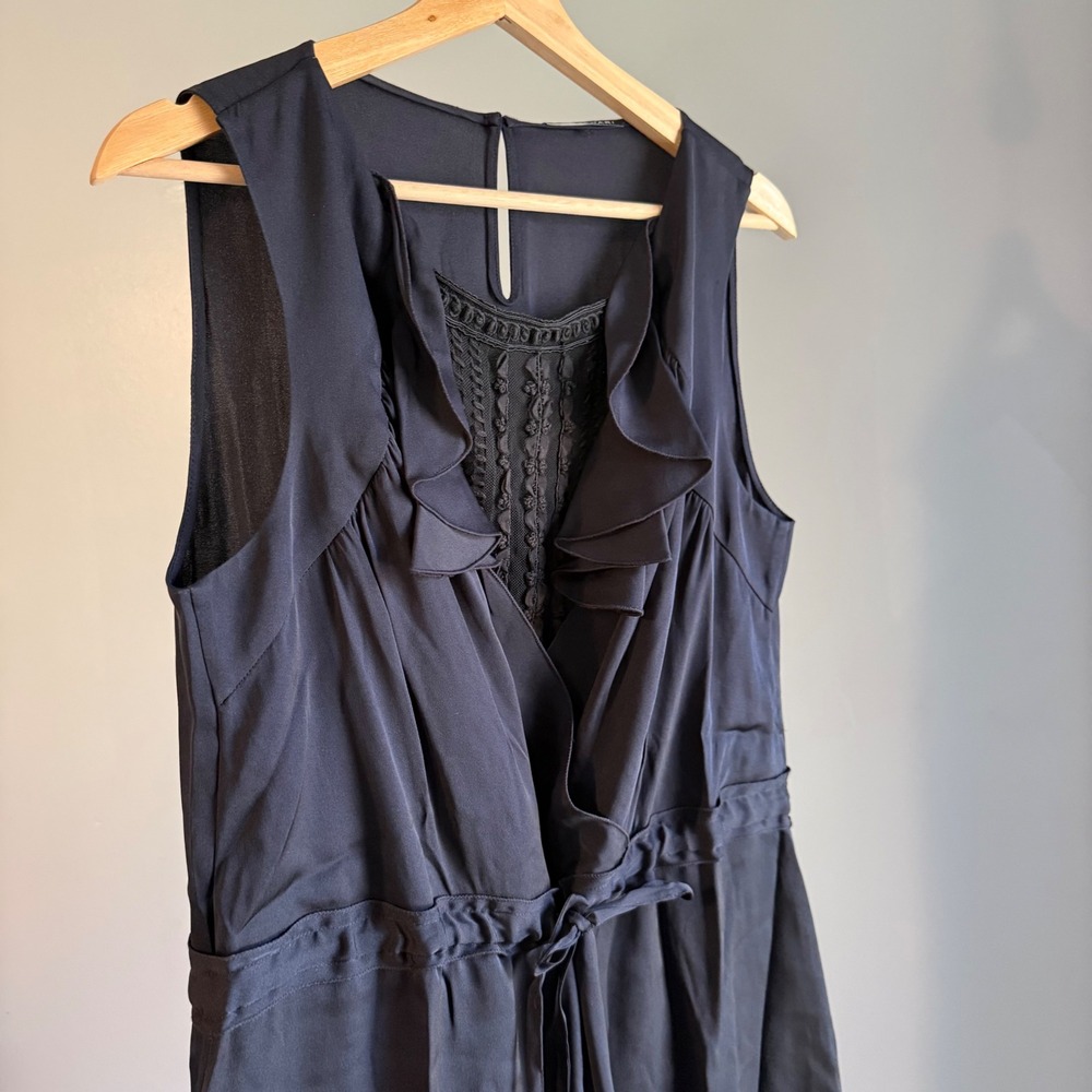 Elie Tahari Silk Sleeveless Shift Dress Sz 12 Stretch Navy Lace Office Career